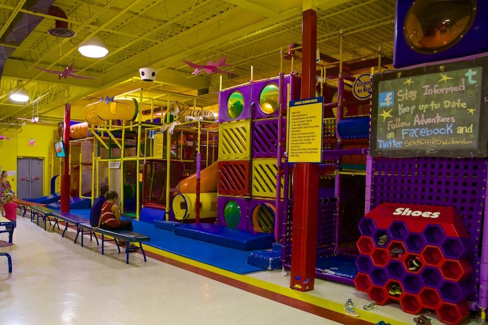 interior of children's play place with a lot of primary colour