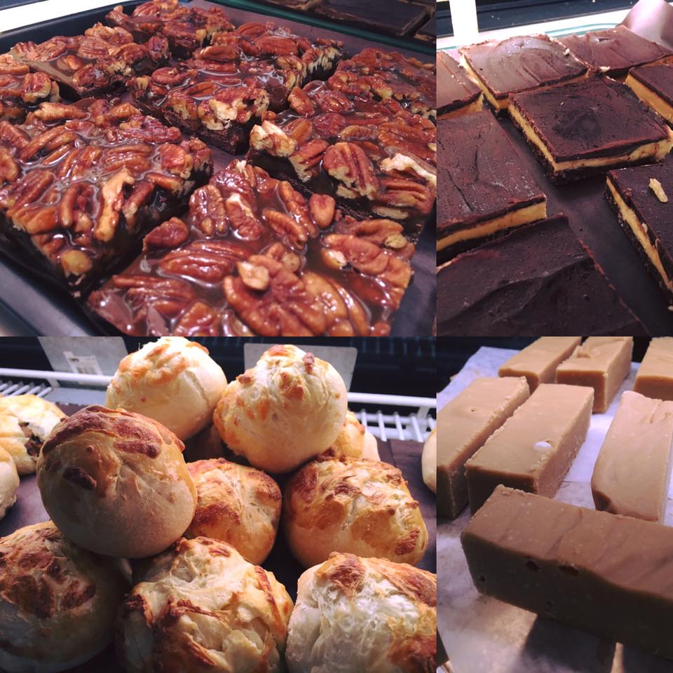 collage style of four baked food items all brown in colour