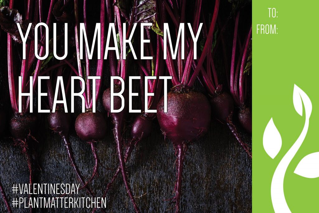 bushel of beets with writing on top as an advertisement for valentines day