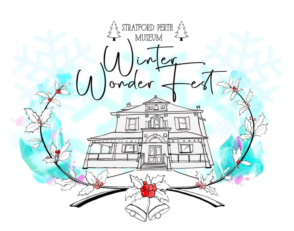 winter poster with blue and white accents with writing