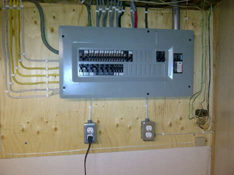 An electrical box with outlets surrounding