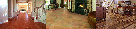 Collage of three different types of flooring with hardwood and tile