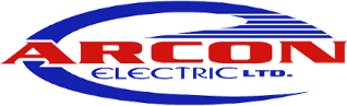 a company logo with blue and red details