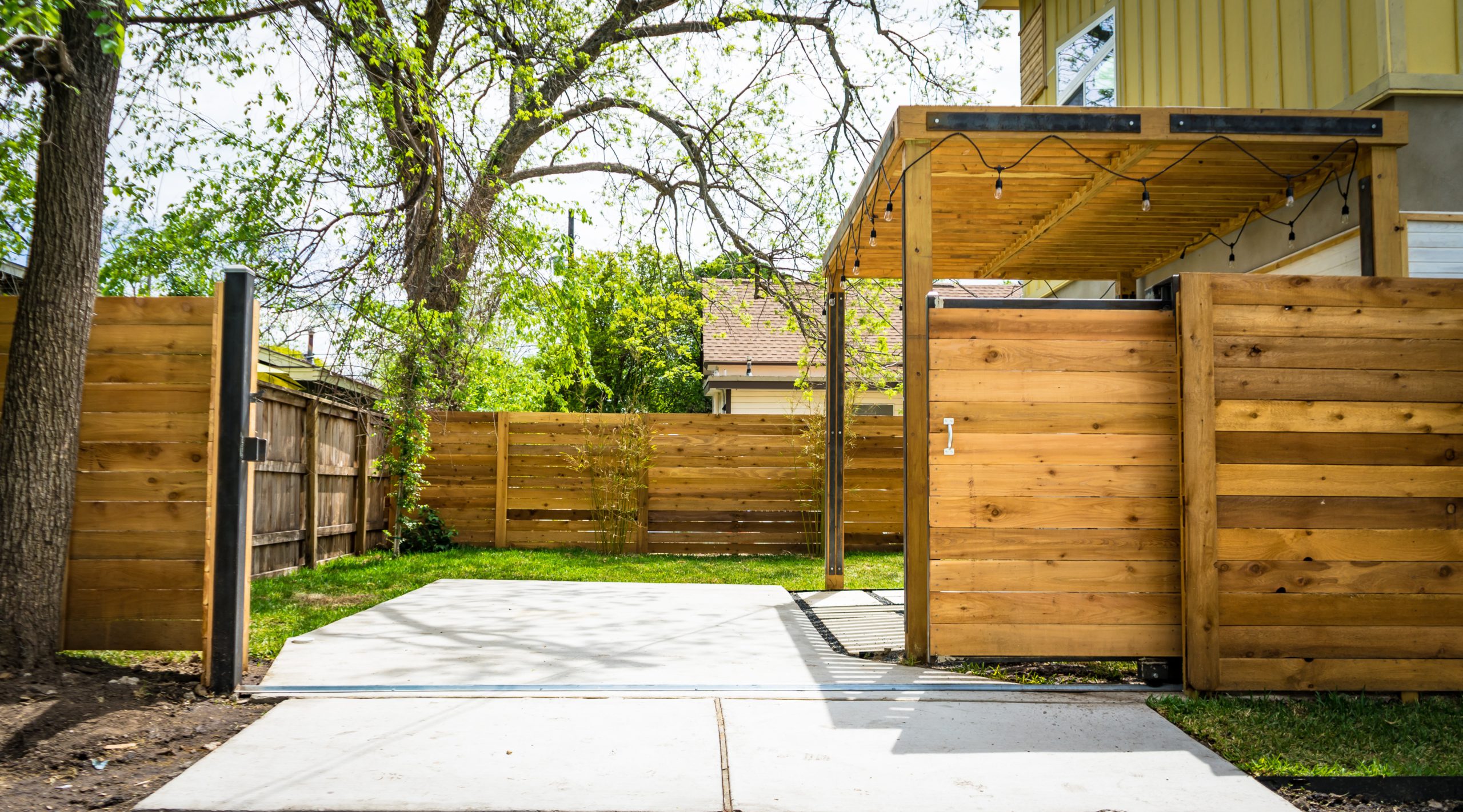Backyard with wooden fences surrounding