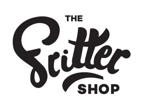 the fritter shop logo in black with white background