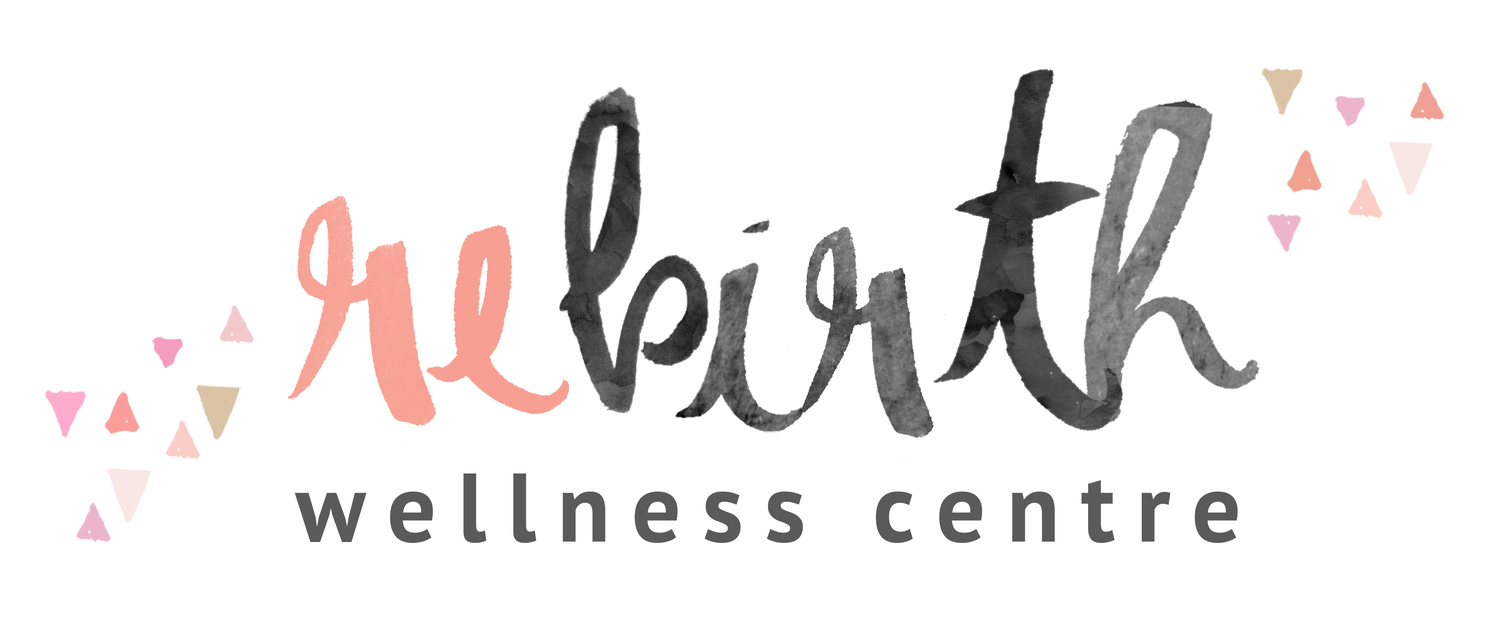 Rebirth Wellness Centre Logo with pink offsets