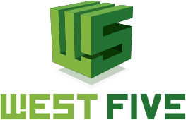 West five logo with green accents