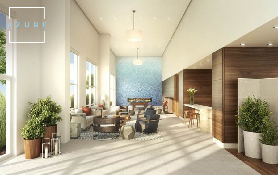 Azure towers interior render furnished with sunlight coming in windows