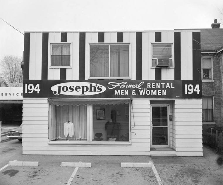 front view of store front black and white