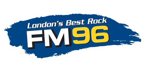 radio station logo with blue and yellow accents