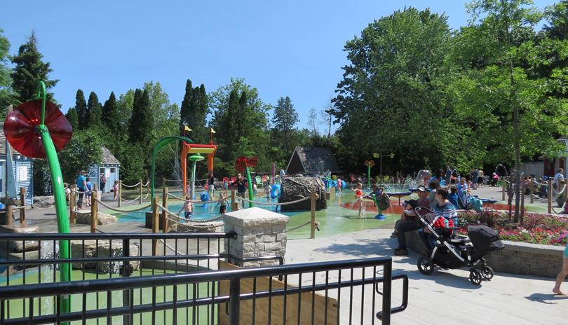 waterpark at children's play place with colourful equipment on a sunny day