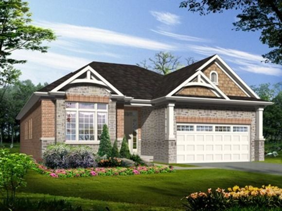 exterior rendering of medium sized home with two car garage